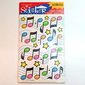 Vintage 90s Rainbow Smiley Music Note Stickers 8 Sheets Preppy Scrapbooking